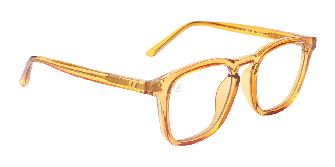 Amber Coast Blue Light Glasses Crystal Tan Square Frame & Clear Blue